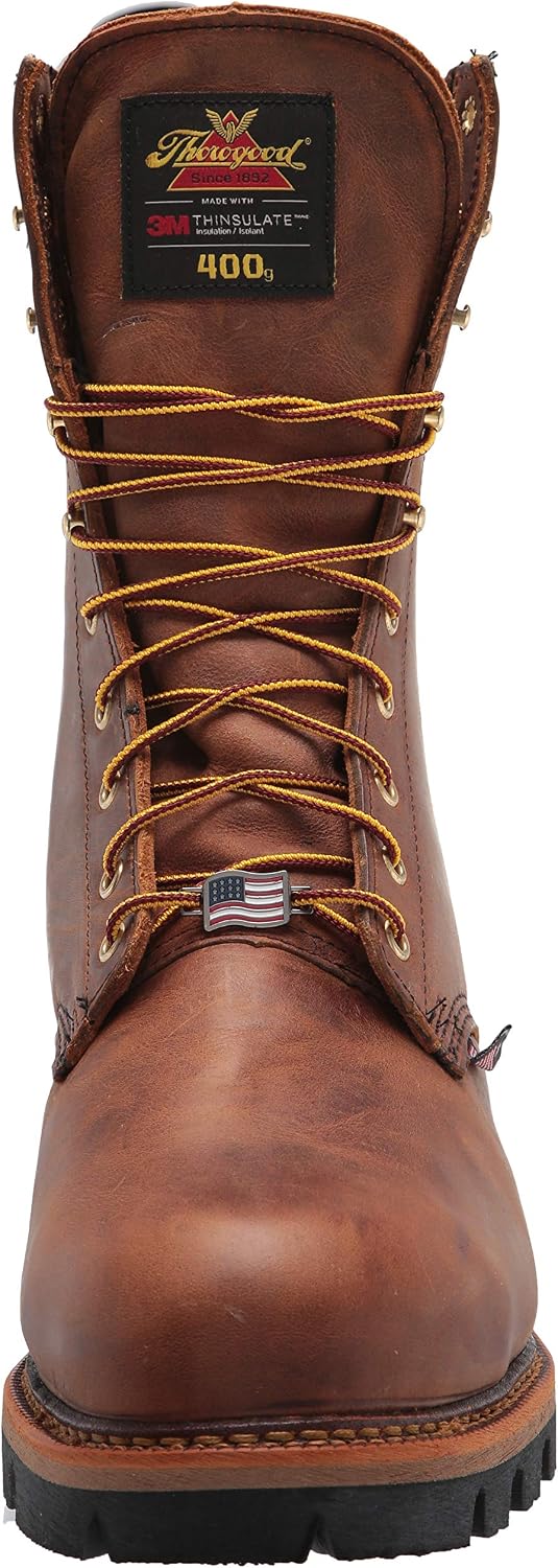 Thorogood Logger Series 9” Waterproof Insulated Steel Toe Work Boots for Men - Premium Leather with 400g Thinsulate and Vibram Slip-Resistant Heel Outsole Trail Crazyhorse 10